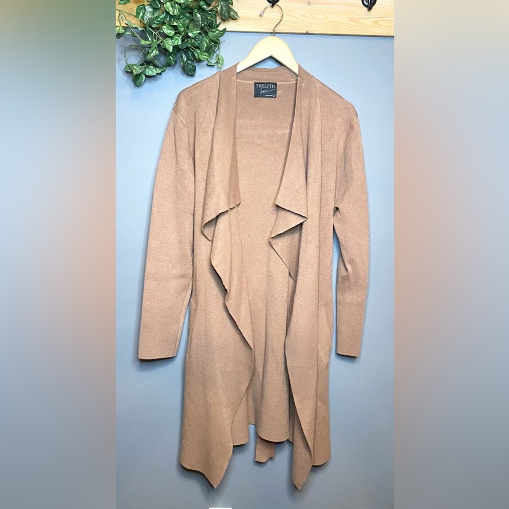 Long Sweater Woman’s L Tan Long Sleeved Cardigan Capsule Wardrobe Twelfth Love